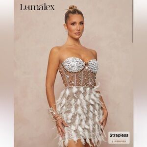 ✨ SHEIN- Lumalex Nude White Embellished Strapless Mini Dress | NWOT